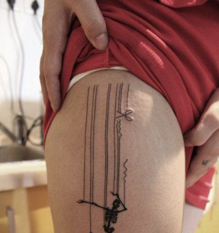 大腿骷髅木偶纹身图片