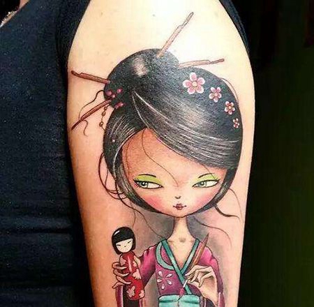 大臂日式木偶纹身图案