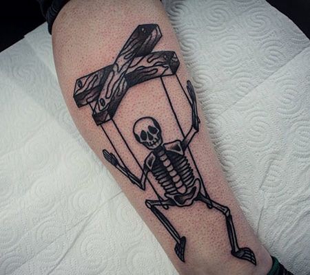 小腿木偶骷髅纹身图案