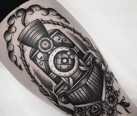 小腿oldschool火车纹身图案