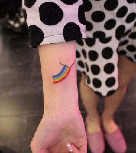 手腕彩虹云朵纹身图案