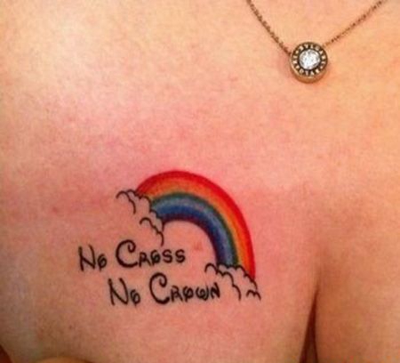 女生胸部彩虹纹身图案