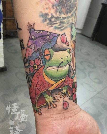 手腕浮世绘风格青蛙纹身图案