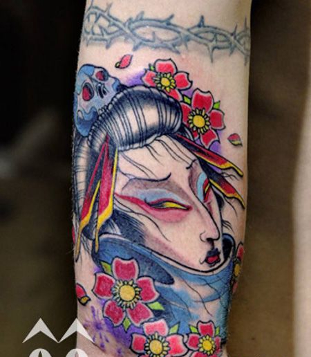大臂浮世绘风格女人纹身图案