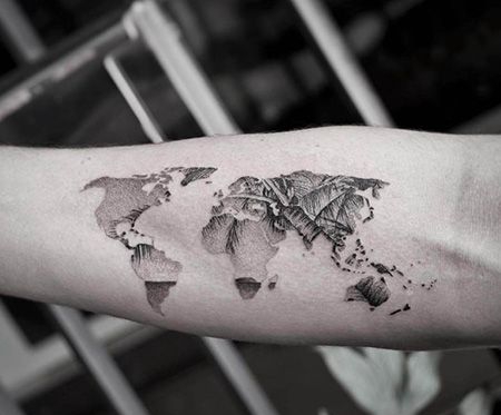 手臂创意世界地图纹身图案