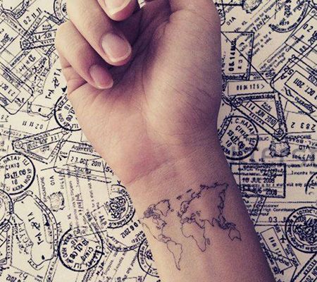 手腕小世界地图纹身图片