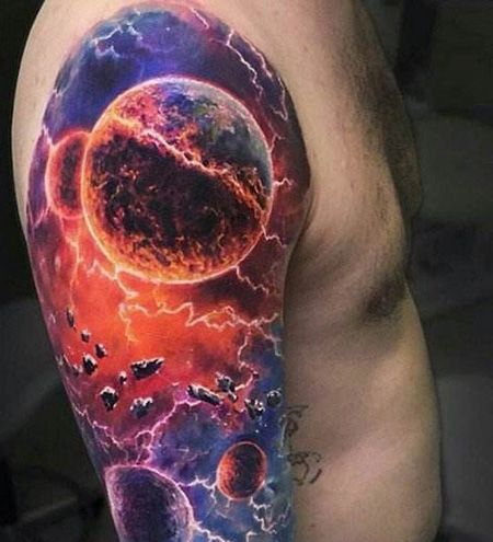 大臂宇宙星球纹身图案