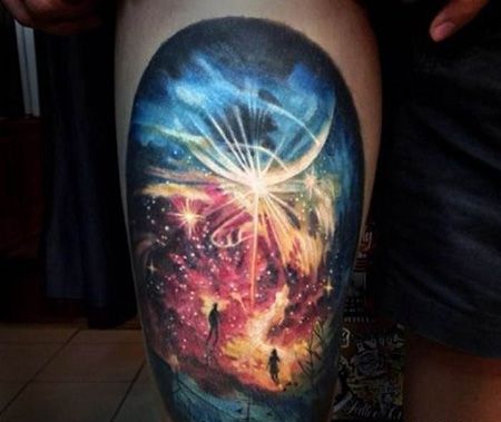 大腿宇宙星空纹身图案