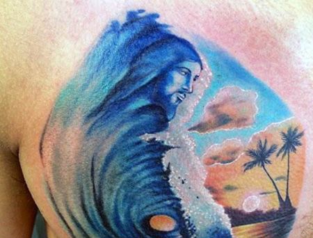 背部海岛日出纹身图案