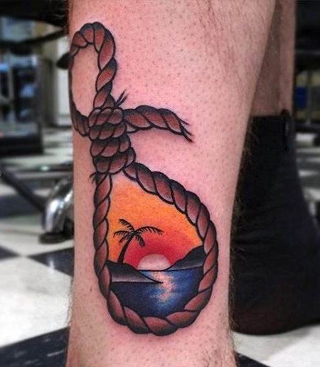 脚踝日出纹身图案