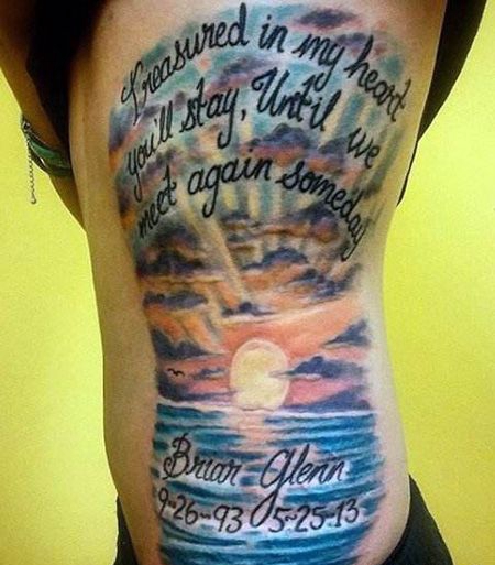 侧腰海上日出纹身图案