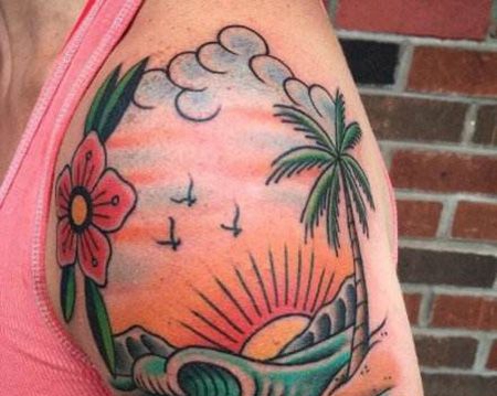 大臂卡通日出纹身图案