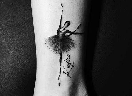 脚踝黑色芭蕾舞纹身图案