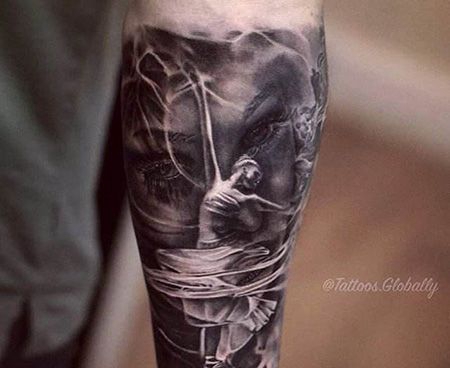 手臂写实的芭蕾舞演员纹身图案