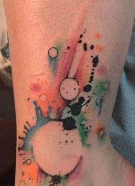 脚踝泼墨水滴纹身图案