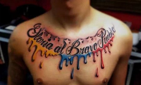 胸前彩色水滴纹身图案