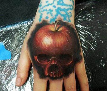 手背骷髅苹果纹身图案