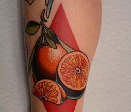 小腿橙子纹身图案