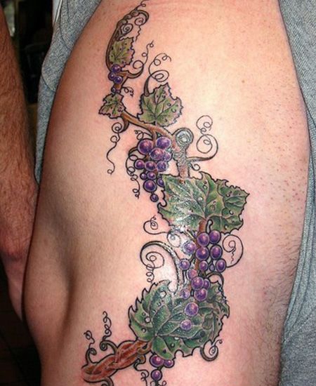 大腿个性葡萄纹身图案