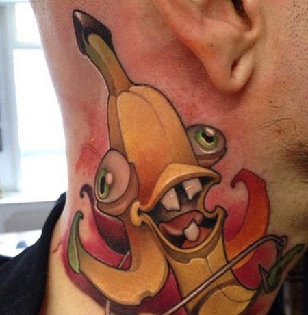 颈部创意香蕉纹身图案