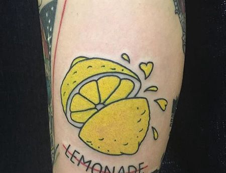 小腿卡通柠檬纹身图案
