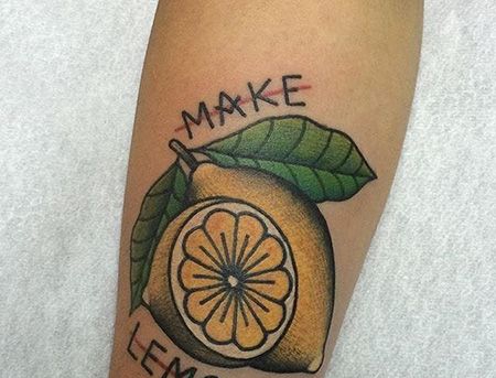 手臂柠檬和英文纹身图案