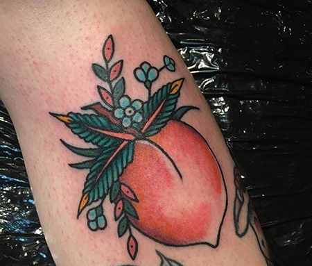 小腿oldschool水蜜桃纹身图案