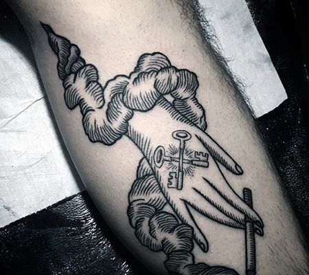 小腿拿着香烟的手纹身图案