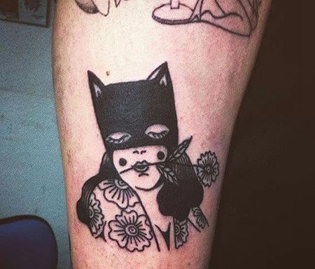 小腿猫女纹身图片