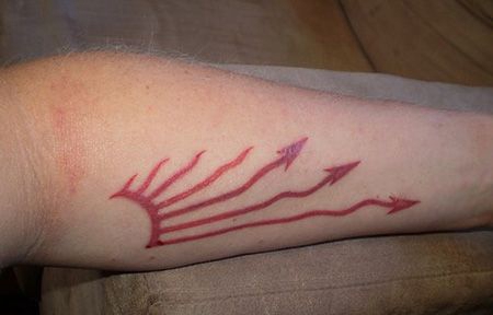 小臂红色箭头纹身图片