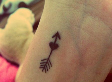 手腕黑色一箭穿心纹身图片