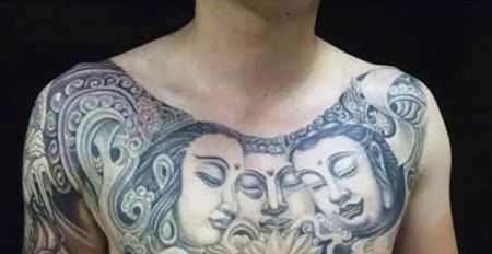 男士胸前三面佛纹身图案