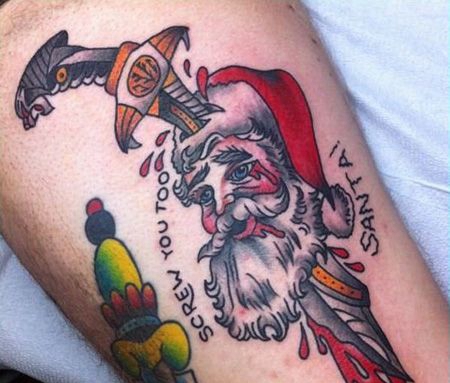 小腿个性的圣诞老人纹身图片