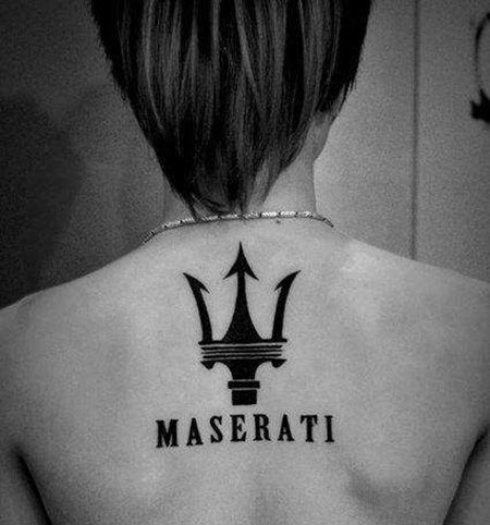 背部玛莎拉蒂车标纹身图案