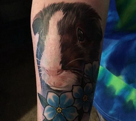 手臂写实荷兰猪遮盖纹身图案