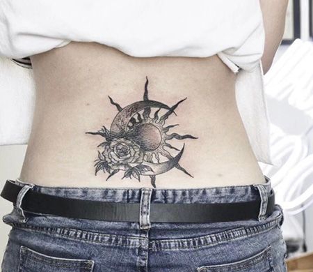 腰创意太阳花环后胎记遮盖纹身