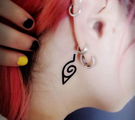 火影忍者木叶标志颈部小图案纹身