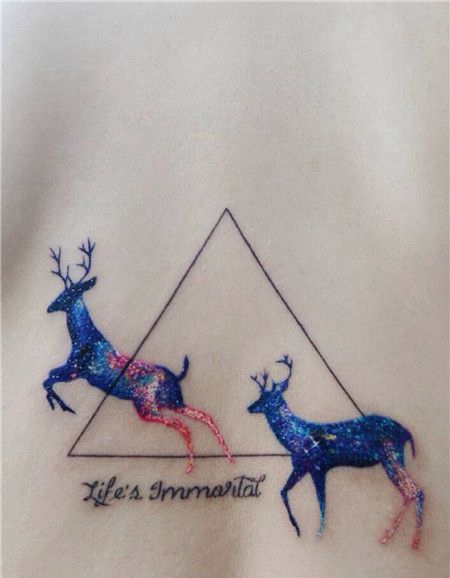 背部创意星空小鹿纹身图片