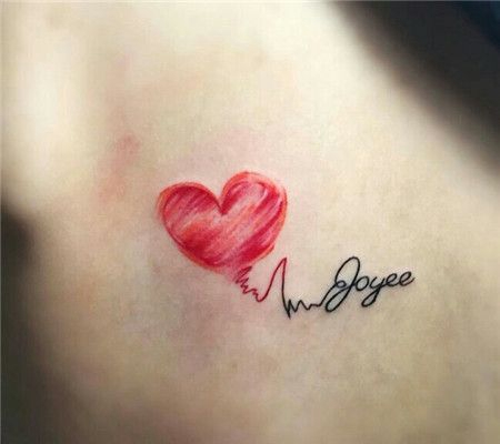 颈部创意划线爱心纹身图片