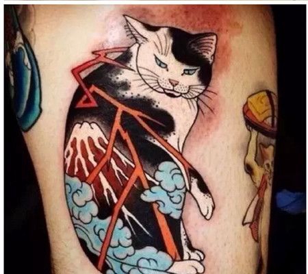 大腿日系风格小猫图案纹身