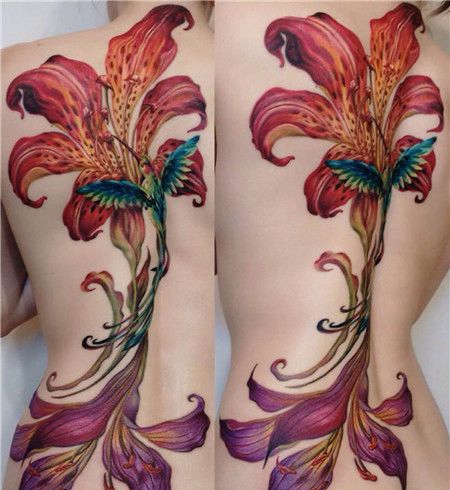 性感美女后背花鸟纹身图案