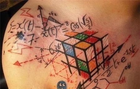 胸前魔方几何公式纹身图案