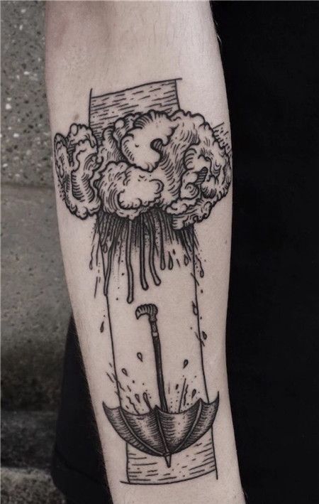 手臂雨天倒置的雨伞纹身图案