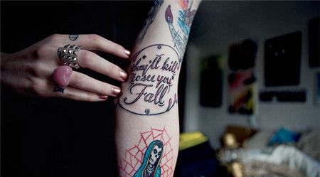 手臂上英文骷髅经典纹身