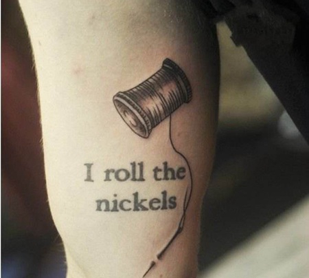 大腿英文缝纫针线纹身图案