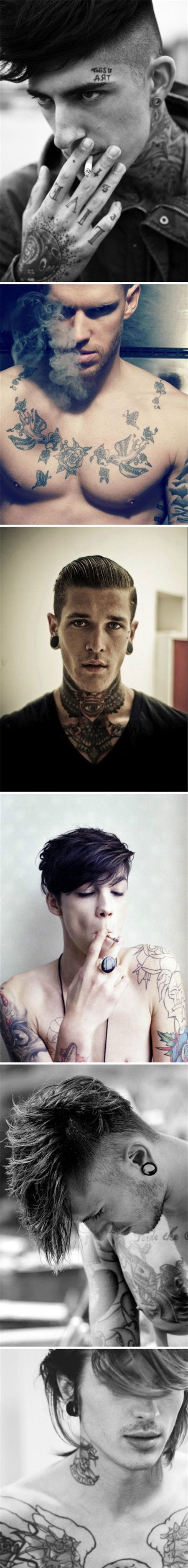 吸烟型男手指英文纹身图案