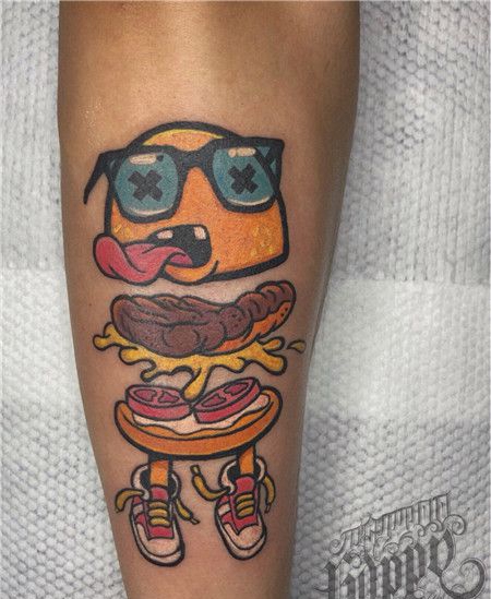 小腿卡通汉堡可爱纹身图案