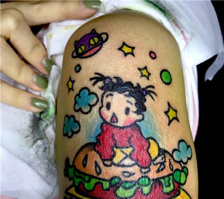 卡通汉堡疤痕遮盖纹身图案