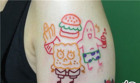 卡通海绵宝宝汉堡纹身图案