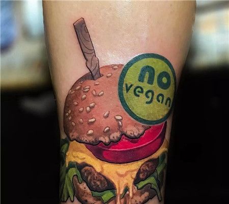 腿部芝士汉堡纹身图案